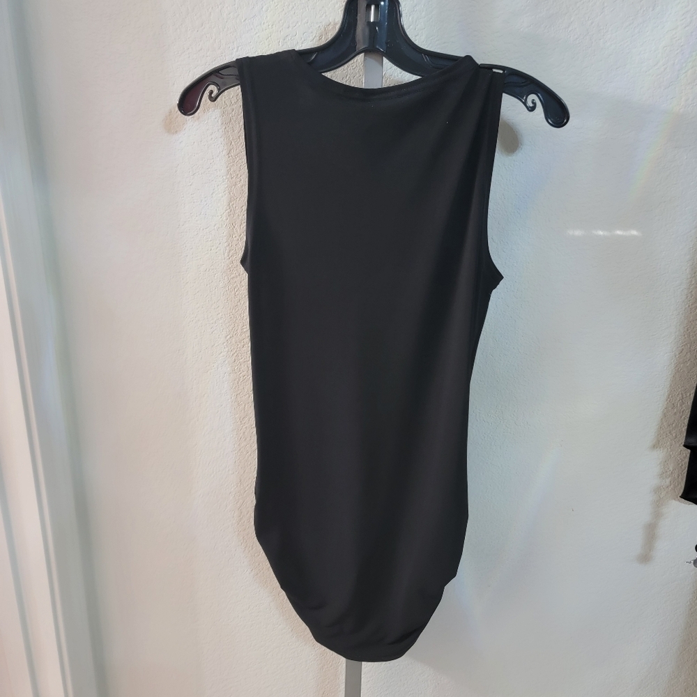 PLANET Microfiber/Spandex Women's Black Sleeveless Ruche Tank Top - Picture 8 of 10